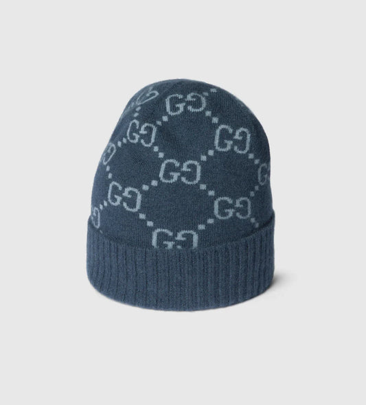 Bonnet en jacquard de cachemire GG bleu marine