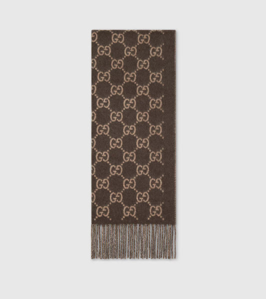 Écharpe en jacquard de cachemire GG marron et beige