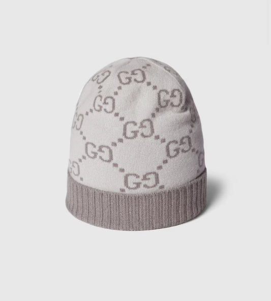 Bonnet en jacquard de cachemire GG ivoire et gris clair