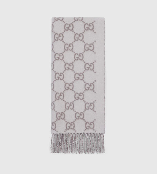 Écharpe en jacquard de cachemire GG ivoire et gris clair